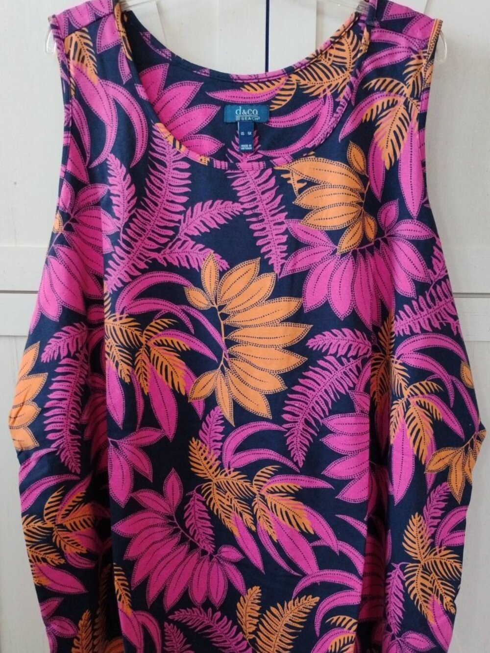 Denim & Co. Beach Navy Tropical Print Jersey Knit Tank Top- Scoop Neck- 5X-NWT